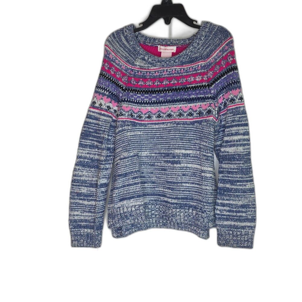 Design History Cozy Multicolored, Patterned Crew Neck Sweater - Girl's Size 6X